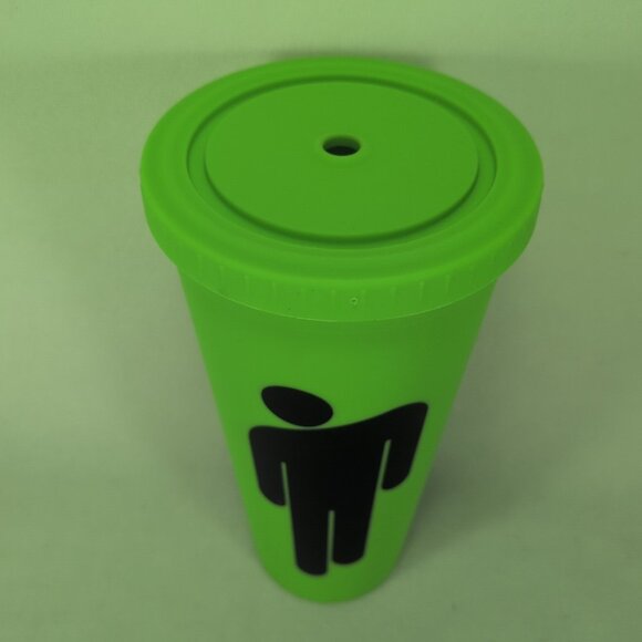 Billie Eilish Tumbler Cup Bottle Blohsh Tour Green Rubber Double Wall 24oz Lid - Picture 4 of 12